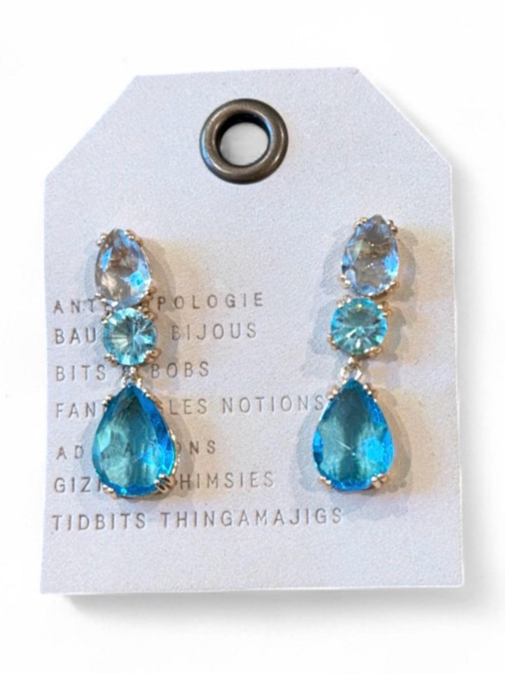 Anthropologie Bright Blue Gradient Triple Drop Teardrop Post Earrings NEW